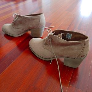 Beige suade heeled booties